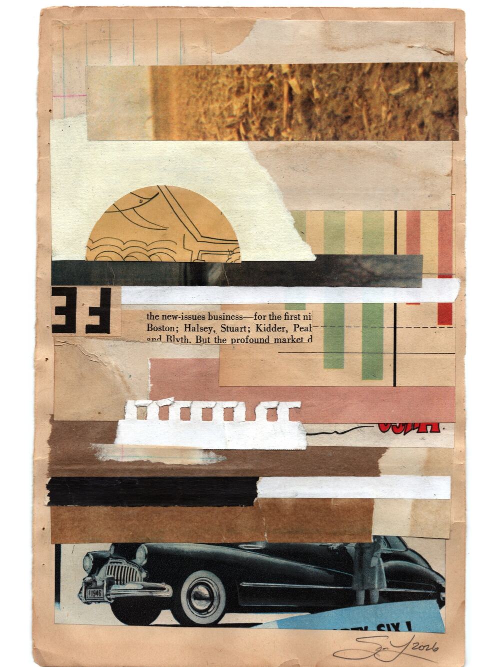 Original Mixed Media Modern Art Collage "Subtrude" 6.25x10" Signed